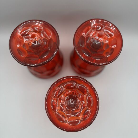 L.E. Smith Vintage Glass Ruby Red Amberina Base Set 3 Goblets Wine Cups Glasses - Picture 3 of 5